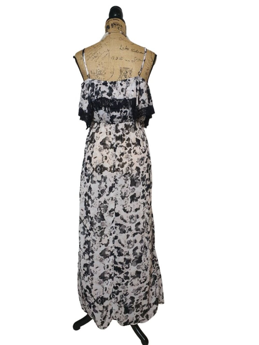 Heart Soul Womens M Summer Maxi Dress Slvlss Floral Ruffle Lace Lined Boho Chic - Picture 4 of 9